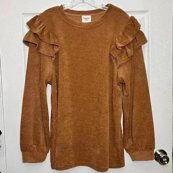 Hayden Tops - NWOT HAYDEN L.A. Ruffle Shoulder Caramel Knit Top | size 1XL